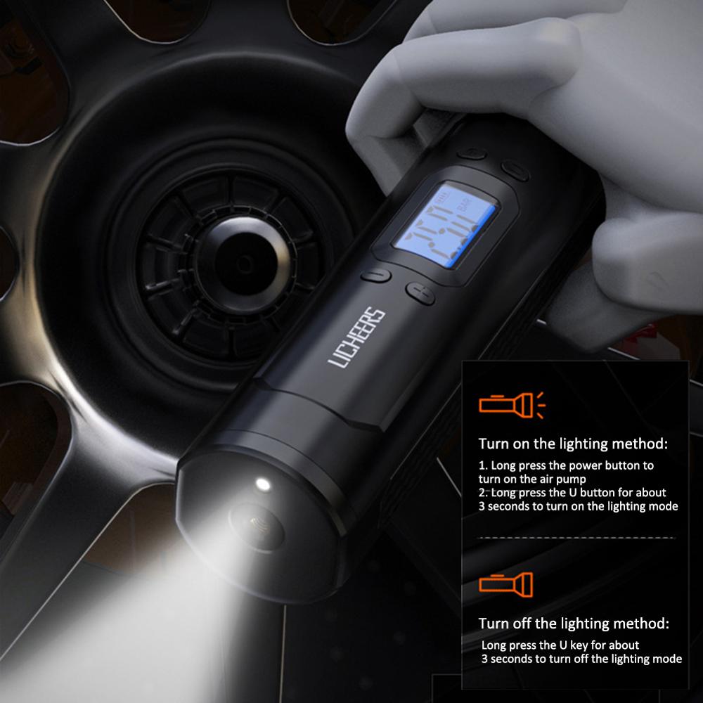 New Hot Portable Air Compressor 12V 150 PSI 6000mAh 25 / Min Digital LED Light Tire Inflator Electric Auto Pump Car Accessories