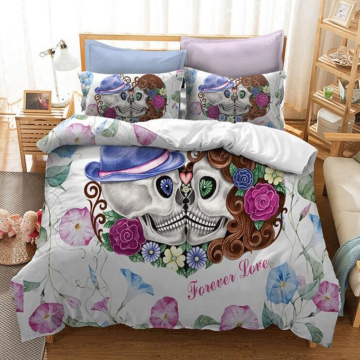 3D Roses Kissing Skull Duvet Cover with Pillowcase Set Zipper Closure Single Double Full Queen King Size Kids Duvet