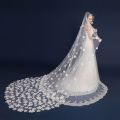 One-Layer Women Tulle Ultra-Long Trailing Wedding Veil Romantic Irregular Five Petals Flowers Appliques Cathedral Bridal Veil