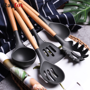 Kitchen Accessories Silicone Cooking Utensils Set Non-stick Wooden Spatula Shovel Soup Spoon Kitchen Set Kitchenware Baking Tool