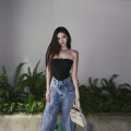 Women Sexy Sleeveless Chest Wrap Camisole Double-sided Lace Up Hollow Crop Top Off-shoulder Halter Bottoming Shirt Short Top New