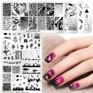 NICOLE DIARY Marble Coconut Nail Stamping Plates Summer Flower Geometric Stamp Templates Nail Art Printing Stencils Tools