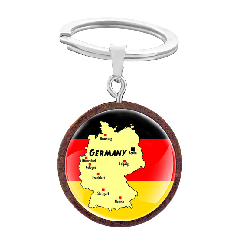 Classic Vintage German National Emblem Design Glass Cabochon Wooden Key Chain Charm Men Women Key Ring Jewelry Gifts Keychains