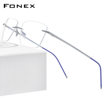 FONEX Pure Titanium Glasses Frame Men 2020 Women Rimless Prescription Square Eyeglasses Frameless Myopia Optical Eyewear 8557