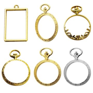 6pcs/set Metal Frame Pocket Watch Charm Pendant Bezel Setting UV Resin Charm Necklace Earring Findings Casting Craft DIY