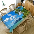 3D Beach Waves Pattern Coconut Tree Tablecloth Dustproof Thicken Cotton Rectangular/Round Table Cloth for Wedding Picnic Party