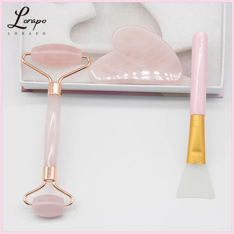 Jade Face Massage Roller Rose Quartz Roller Face-lift Massager Lifting Tool Natural Stone Skin Massage Powder Beauty Care Box