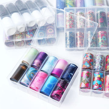 10 Roll/Box Summer Nail Foils Marble Floral Nail Art Transfer Sticker Set Gradient Colorful Adhesive Paper Manicure Wraps BE1027