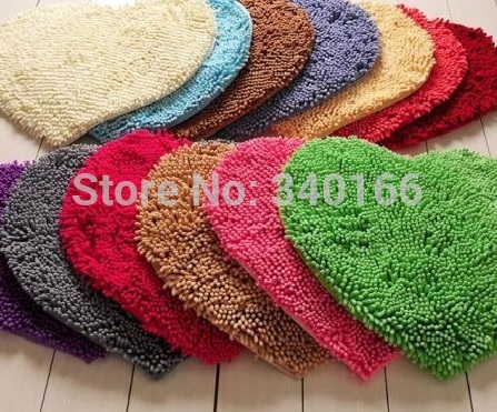 50*60cm-Modern Heart Shape Microfiber Chenille Carpet Heart Cushion Shaggy Mats Waste-absorbing Slip-resistant Pad 13 Colors