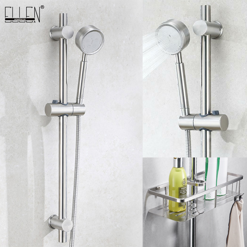 Bath Shower Sliding Bar with Hand Shower Bath Shelf Stainless Steel Bath Shower Set Brushed Nickel Finished ELF981