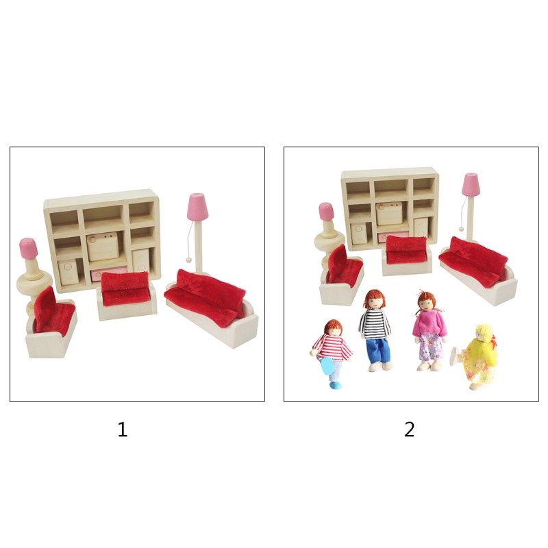 Colorful Wooden Dollhouse Miniature House Accessories Furniture, Wood Miniature Living Room/Bathroom / Dining Room/ Kitchen