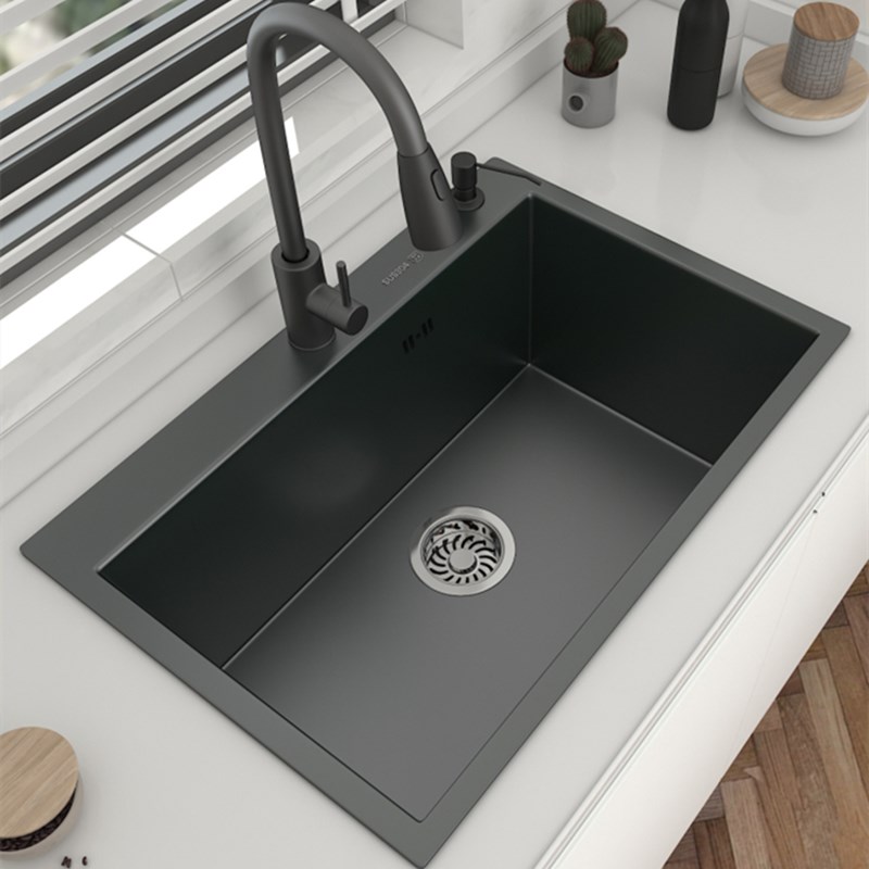 Dark-Gray Nano Stainless Steel Kitchen Sinks Handmade Large Single Tank Dishwash Kitchen Basin Vegetable Under Above Basin ZT890
