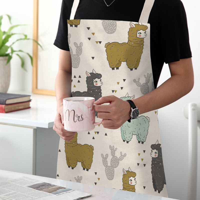 Alpaca Printed Cotton Linen Sleeveless Aprons Kitchen Women Pinafore Home Cooking Baking Waist Bib 68*55cm