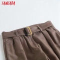 Tangada fashion women solid winter suit pants trousers with slash high quality office lady pants pantalon 4C67