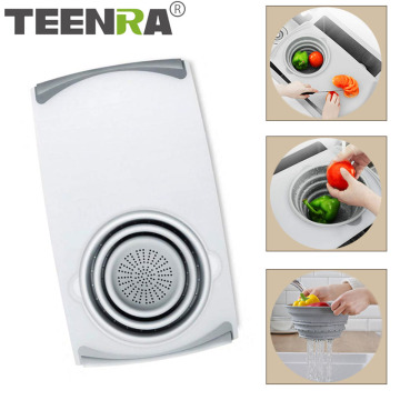 TEENRA Multifunction Kitchen Chopping Blocks Drain Basket Rectractable Chopping Board Fruit Vegetable Basket Kitchen Tools