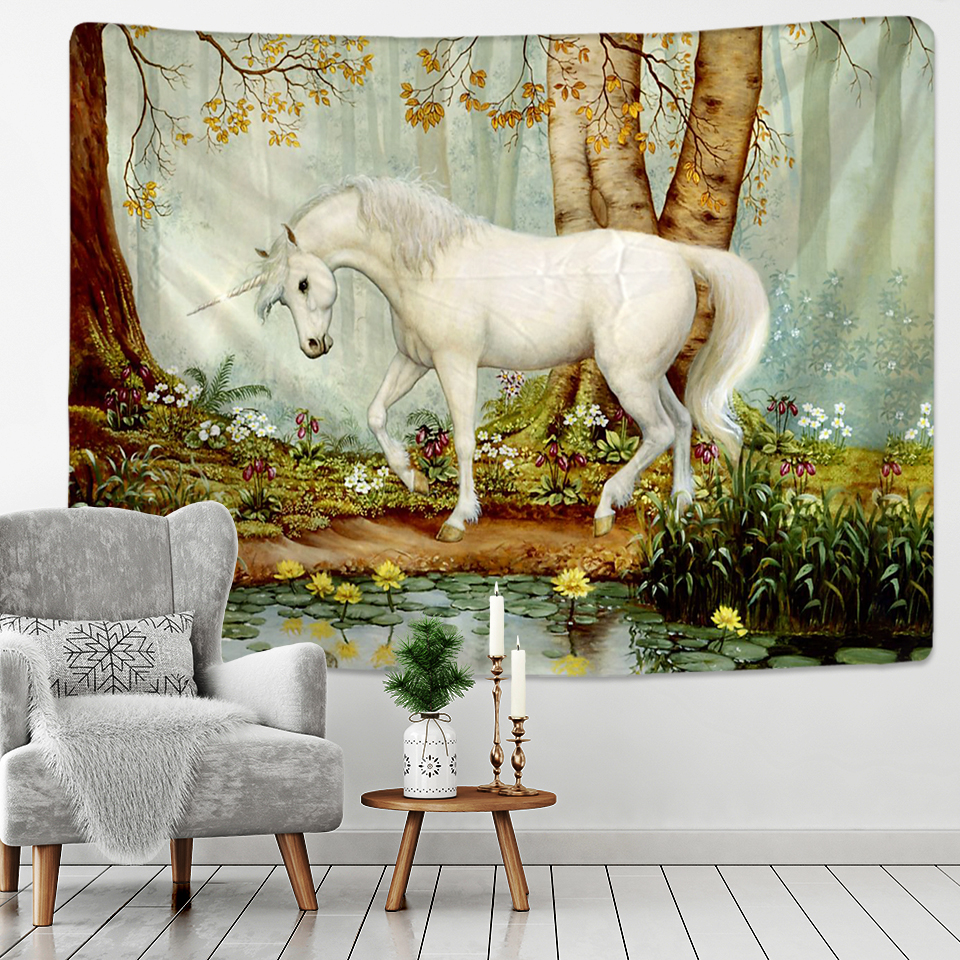 Sacred Unicorn Decoration Tapestry Wall Hanging Background Cloth Christmas Psychedelic Wall Carpet Camping Tent Travel Mattres