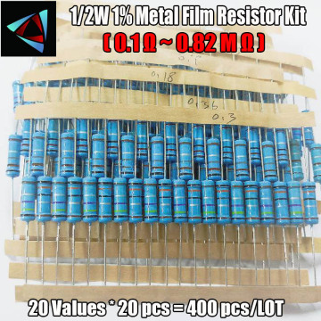 420pcs 1/2W 1% 21Values 0.1-0.91 ohm Metal Film Resistor Assorted Kit Colored Ring Resistor Resistance