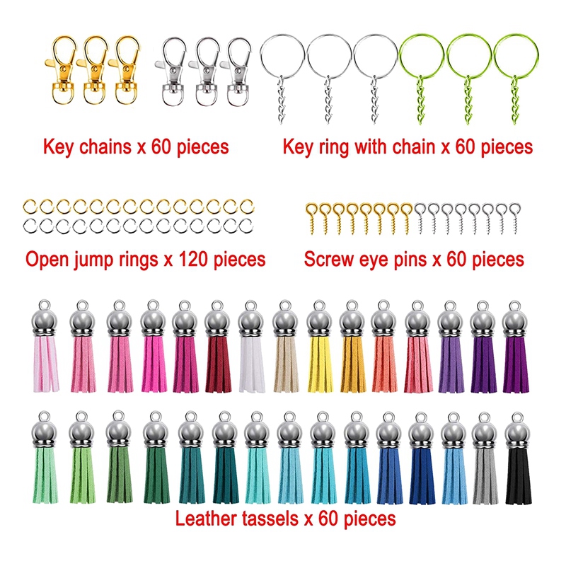 360Pcs Button Key Chain Key Ring Set DIY Key Hoisting Making Tassel Jewelry Accessories Claw Nail Split Ring Golden