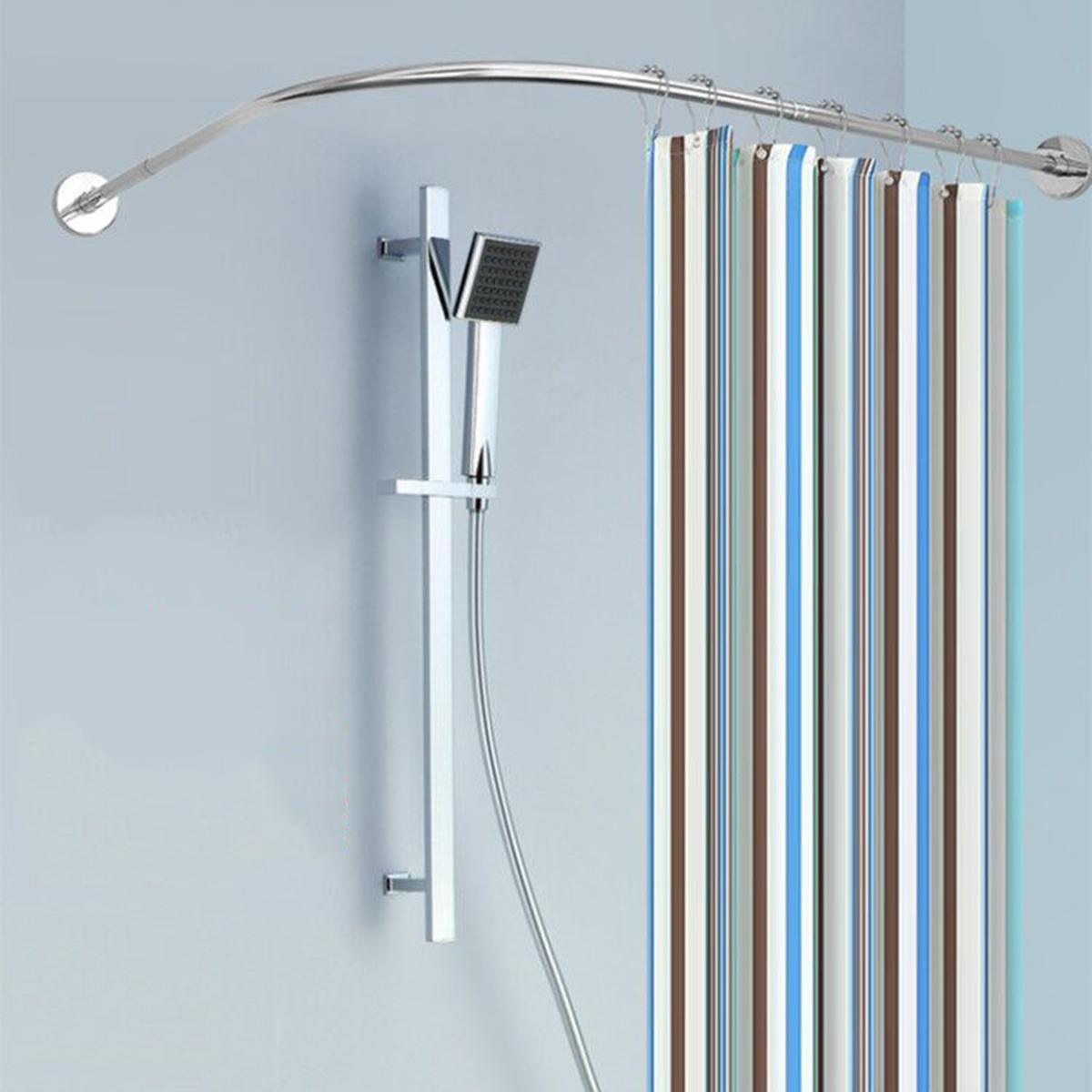 Expandable Curved Shower Curtain Rod 40-64inch Bath Tub Corner Curtain Rail Clip Track Rail Hardware Shower Curtain Poles