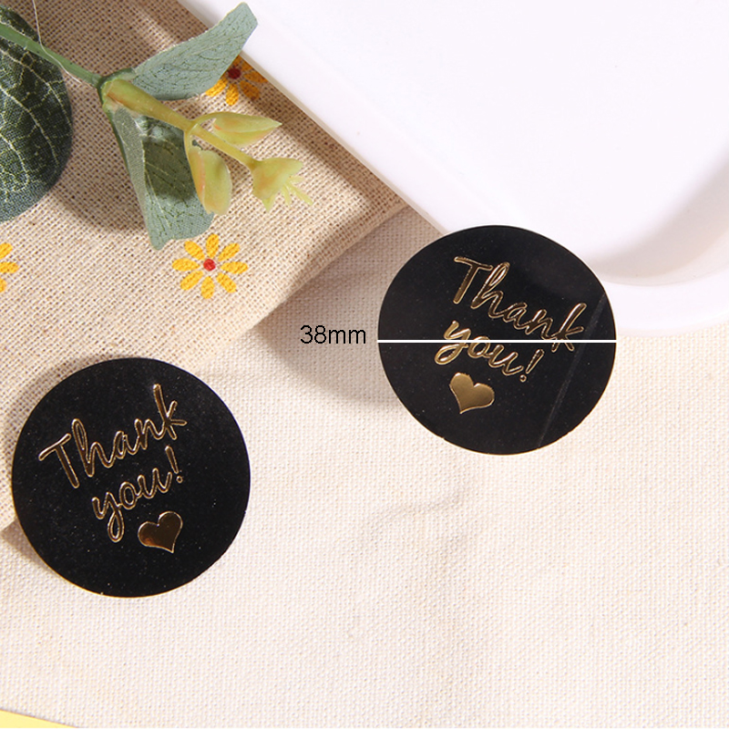 120pcs/Lot Cute Gold Thank you Love Round Black Handmade Cake Packaging Sealing Label Kraft Sticker Baking DIY Gift Stickers