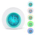 Mini Alarm Clock Creative Round 7 Color Changing Light Alarm Clock LCD Screen Bedside Desk Table Home Decor Temperature Clock