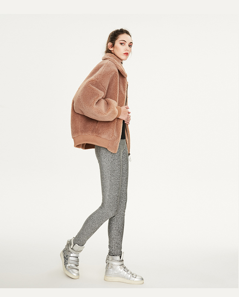 Ladies Zipper Drop Shoulder Sherpa Jacket