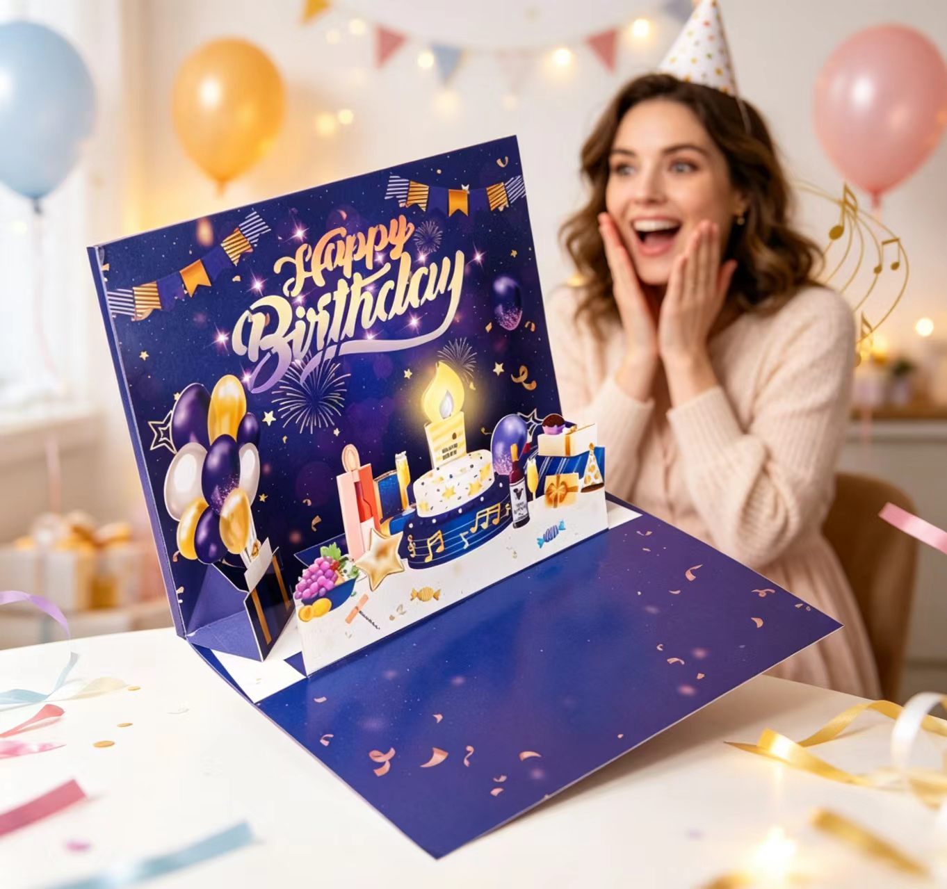 3d pop up blue cake birthday greeting cards