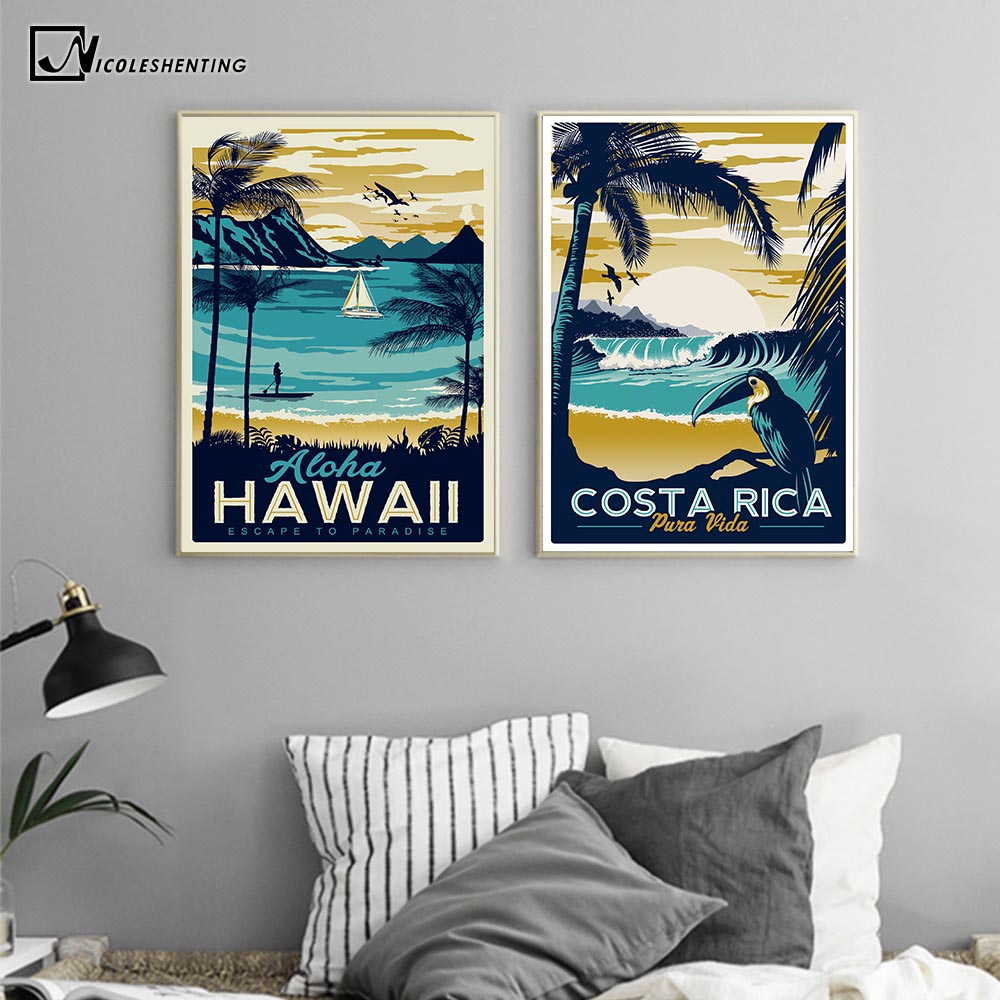 NICOLESHENTING Aruba Hawaii Sea Beach Vintage Minimalist Art Canvas Painting Landscape Picture Print Modern Home Room Decor
