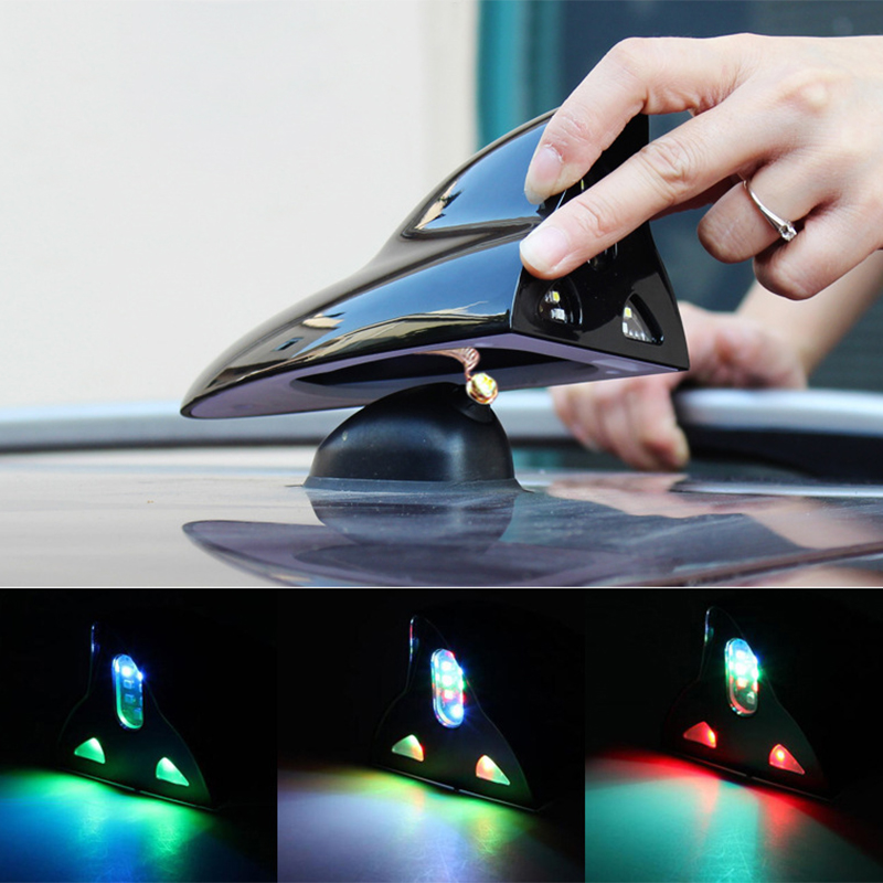 Universal Car Warning LED Signal Antenna Decoration Shark Fin Aerials Waterproof Piano Paint For Renault Sport Opel Astra Clio
