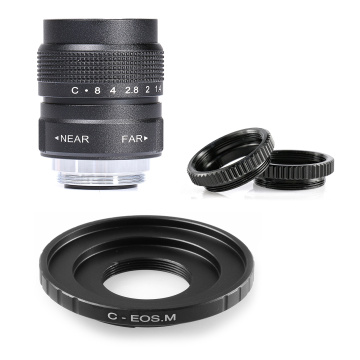 Fujian 25mm f/1.4 APS-C CCTV Lens+adapter ring+2 Macro Ring for Canon EF-M EOSM Mirroless Camera M1/M3/M5
