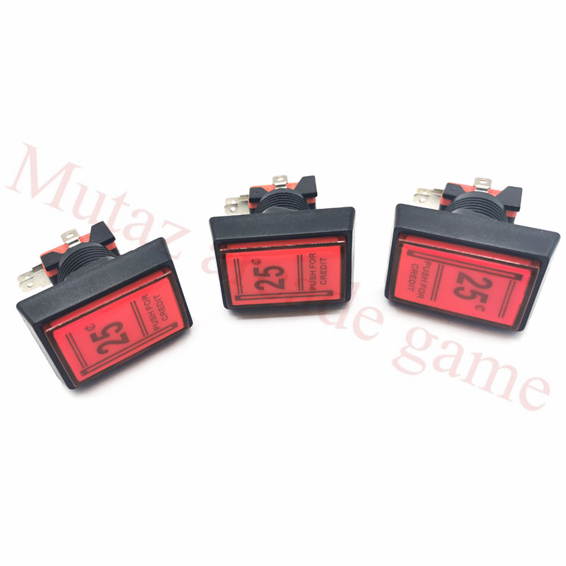 51*33mm 25cents Credit button 12V Rectangle LED Illuminated Arcade rectangular Coin Operated Game Push Buttons with Micro Switch