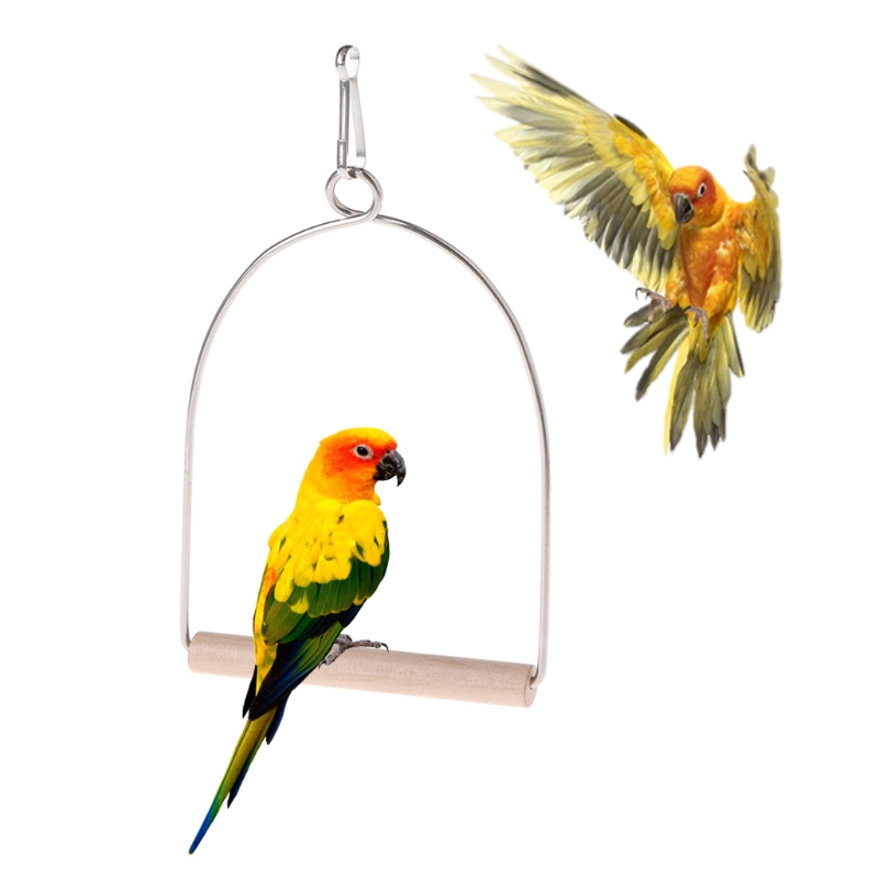 Natural Wooden Birds Perch Parrots Hanging Swing Cage Toys Stand Holder Pendant Drop Ship