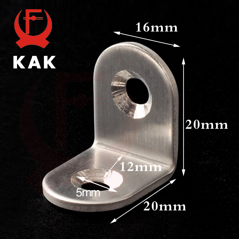 10PCS KAK 20x20x16mm Practical Stainless Steel Corner Brackets Joint Fastening Right Angle Thickened Brackets For Furniture Home