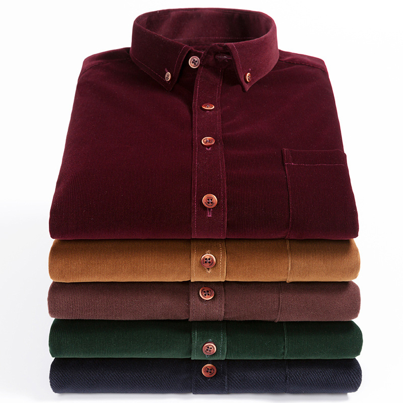 Spring men's corduroy long-sleeved shirt Korean casual middle-aged shirt men's shirt