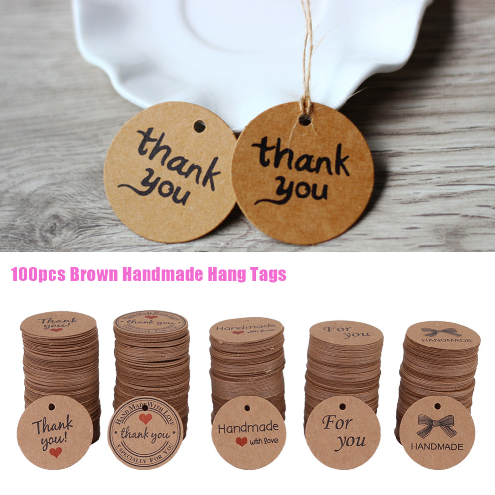 100pcs/lot Handmade Bowknot labels craft Label DIY Hand Made For Gift Cake Baking Sealing Clothing Jewelry Price Hang Tag