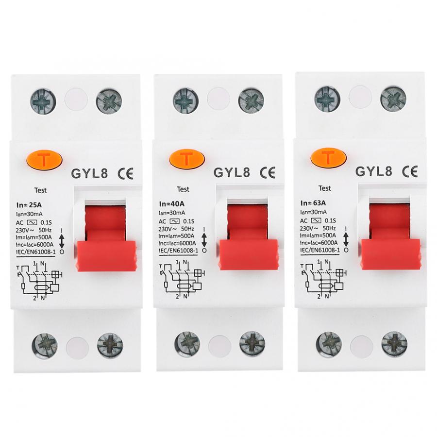 GYL8 2P RCCB Miniature Circuit Breaker Residual Current Circuit Breaker Electric Leakage Protection 230VAC 25A/ 40A / 63A