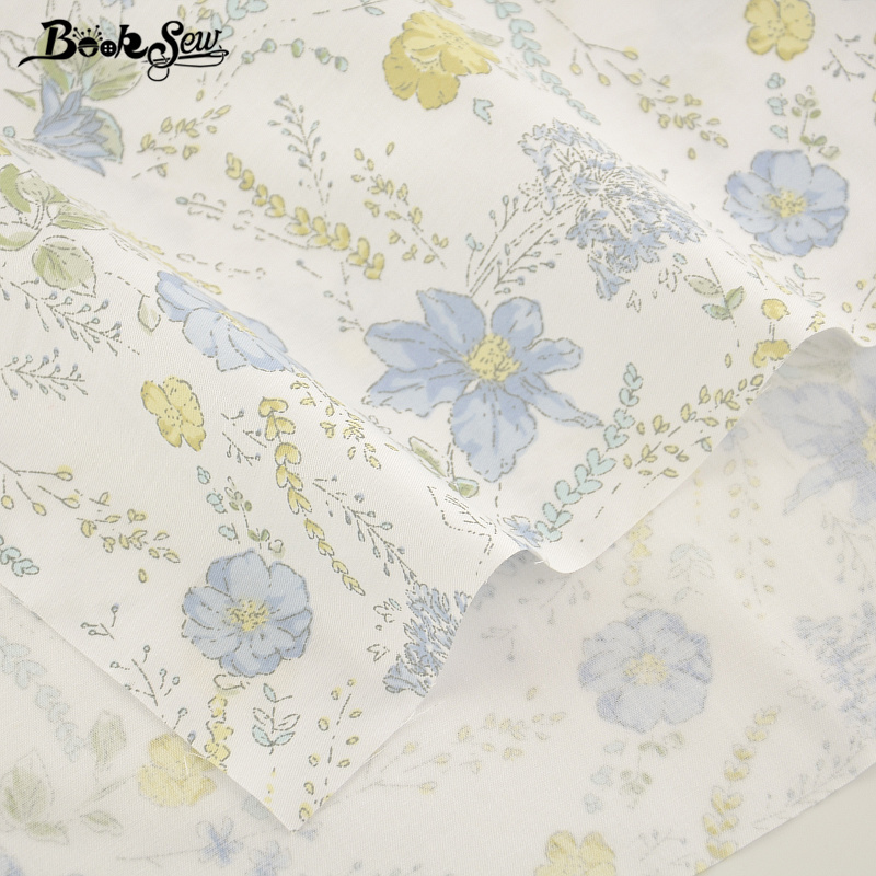 Booksew 100% Cotton Fabric Twill Blue Flower Design Home Textile Material Bedding Clothing Baby Quilting Sewing Patchwork