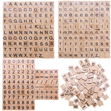 100Pcs Wooden Scrabble Letters English Alphabet Word Wooden Craft Digital Puzzle Brain Game Scrabble Tiles Alphabet Learn Kids