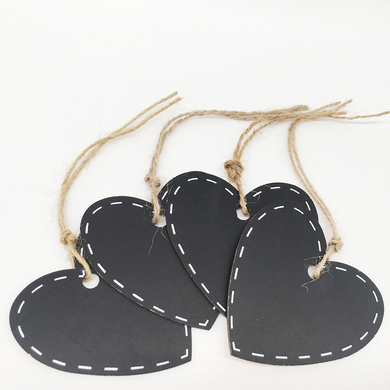 10pcs Heart Shape Wooden Gift Tag Blackboard With Hemp String Hang Tag Price Label Stationery Writing Notice Board Chalkboard