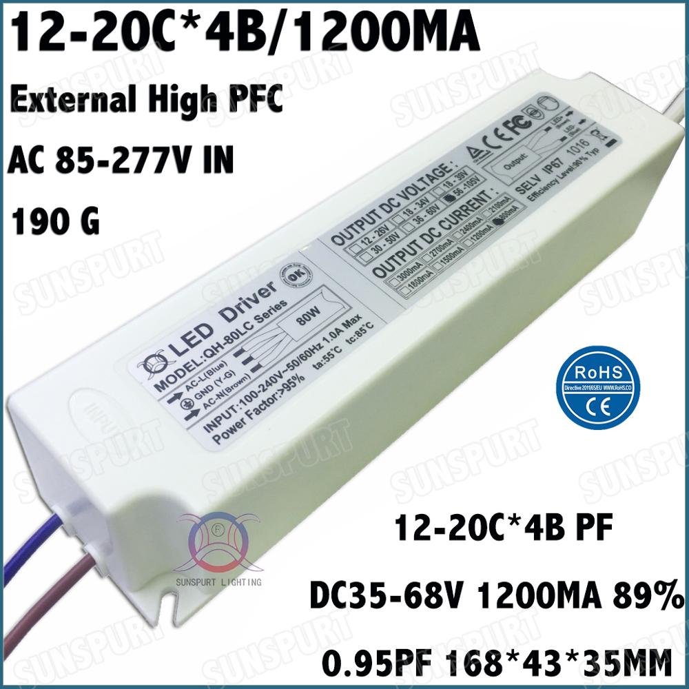 Inside External High PFC CE 40-80W AC85-277V LED Driver 12-20Cx3B 900mA 12-20Cx4B 1200mA DC35-68V Constant Current Free Shipping