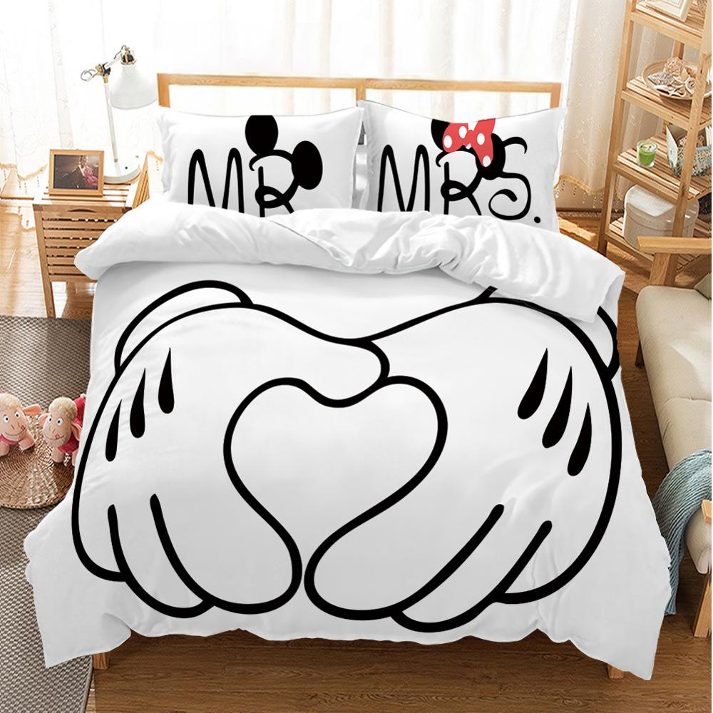 Black and White Mickey Minnie Mouse 3D Printed Bedding Sets Adult Twin Full Queen King Size Bedroom Decoration Duvet Cover Set