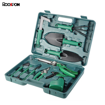 Garden Tool Set 10 Pieces Hand Tool With 3-Tooth Harrow Pruner Rake Shovel Grass Shear Spray Bottle With Storage Case