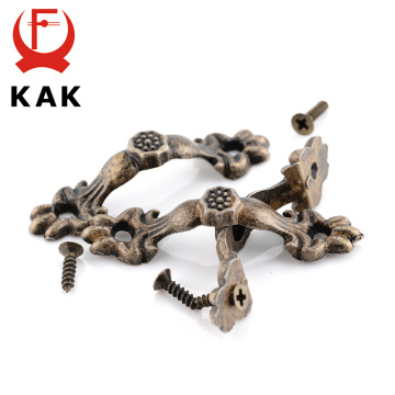 KAK 10pcs Box Handle 43*10MM Zinc Alloy Knob Tracery Bronze Tone Antique Pulls For Drawer Wooden Jewelry Box Furniture Hardware