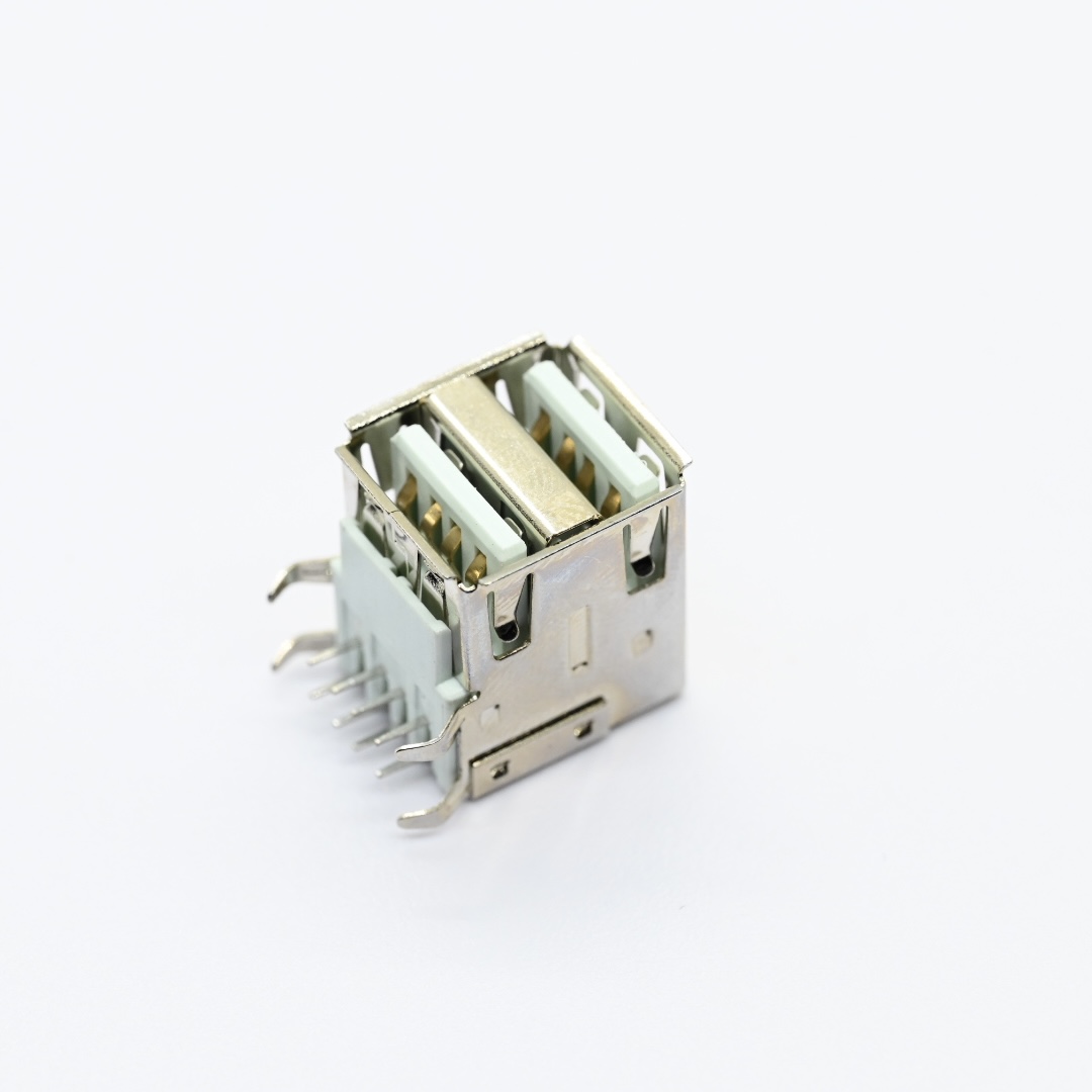 UAFR05-B-L-P-G0-A-A-A+USB A Type Receptacle Double Stack Angle DIP13.14mm（6）