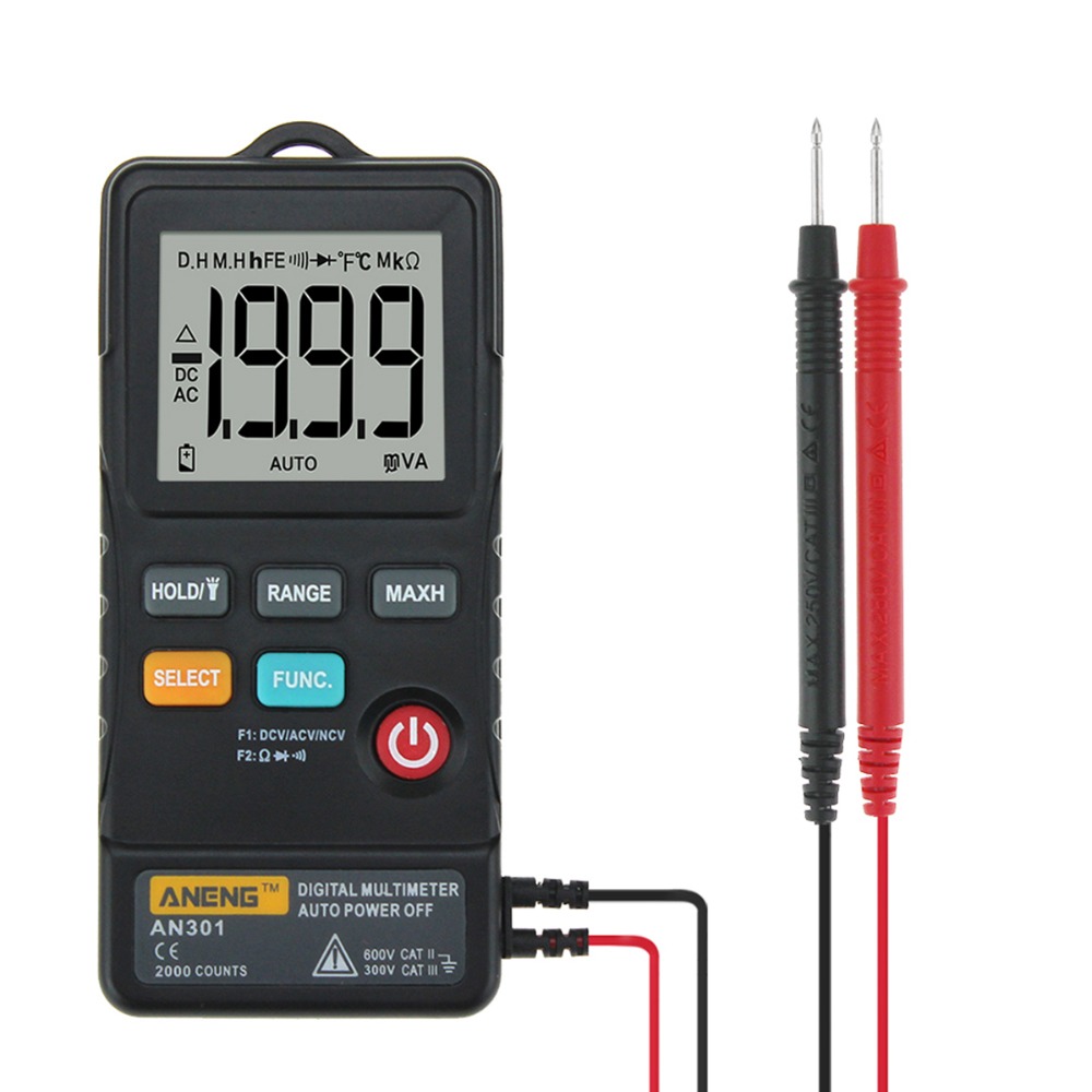 AN301 Mini Digital Multimeter LED Light 1999 Counts AC DC Voltmeter Ohm Voltage Frequency Meter Tester Measure Tools