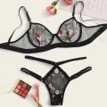 2020 New Sexy G-String Thong Bra Set Sleepwear Underwear Flower Lace Lingerie Sheer Strap Transparent Brief Bra Sets bralette A5