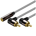 RCA Cable 2 RCA Male to Female 3.5mm Jack Adapter Stereo Audio Cable Aux Cable 90 Degree Angle for Home Theater DVD VCD Headphon