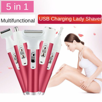 5 in 1 Women Hair Removal Shaver Set Multifunction Wireless Epilator Female Shaving Machine Eyebrow Nose Electric Trimmer Razor