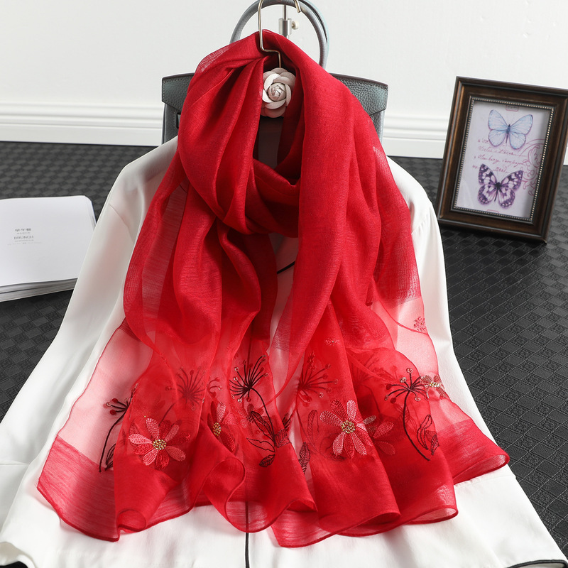2020 Solid Silk Women Scarf Winter Warm Wool Shawls Lady Wraps Bufanda Floral Pashmina Luxury Embroidery Scarves Hijab Foulard