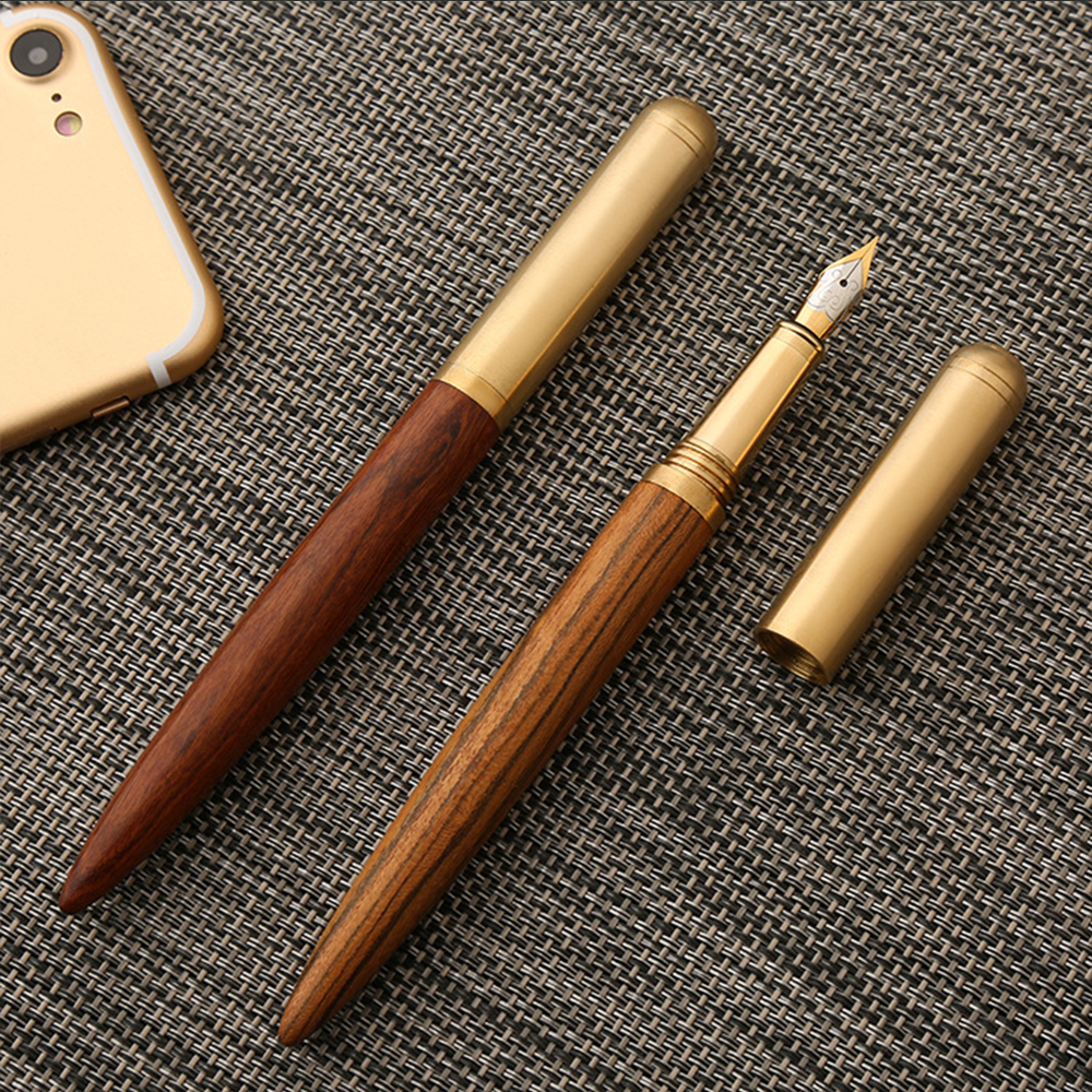 High Quality vintage Fountain Pen Rosewood and Brass Pen gift sign pen Pure Copper Pen for travel, office, business